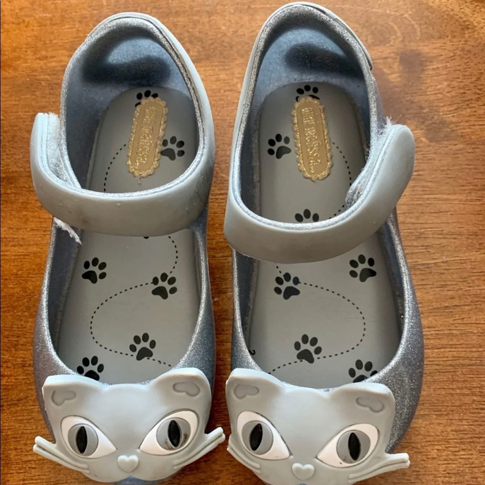 Mini Melissa Size 8 Silver Glitter Cat Face